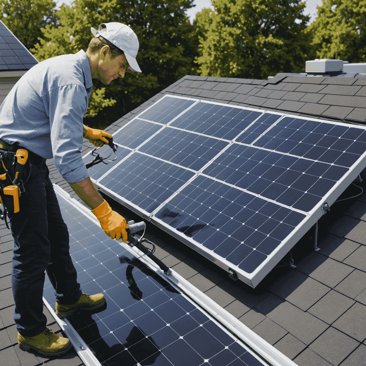 A person carefully cleaning a solar panel on a roof, demonstrating proper maintenance techniques for optimal efficiency